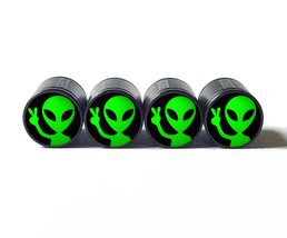 Alien Peace Sign (Style 2) Tire Valve Caps - Black Aluminum - Set of 4 - £12.52 GBP