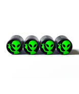 Alien Peace Sign (Style 2) Tire Valve Caps - Black Aluminum - Set of 4 - £12.64 GBP