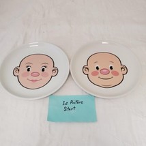 Set Of 2 Fred Friends Plays With His Food Funny Face Design Ceramic Plates - £11.68 GBP