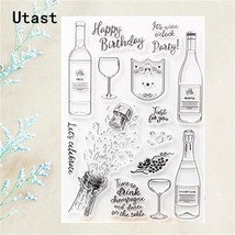 Wine Birthday Party Celebrate Clear Silicone Stamps Scrapbooking Card Craft - £9.99 GBP