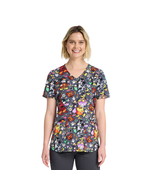 Disney Mickey Mouse and Friends Candy Fun Women&#39;s V-Neck Scrub Top - Siz... - £12.12 GBP