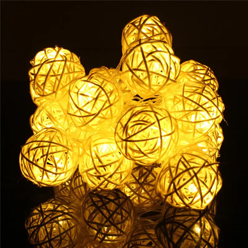  20 LED Rattan Balls String Lights Battery Fairy Gar Cotton Ball Light Holiday C - £127.65 GBP