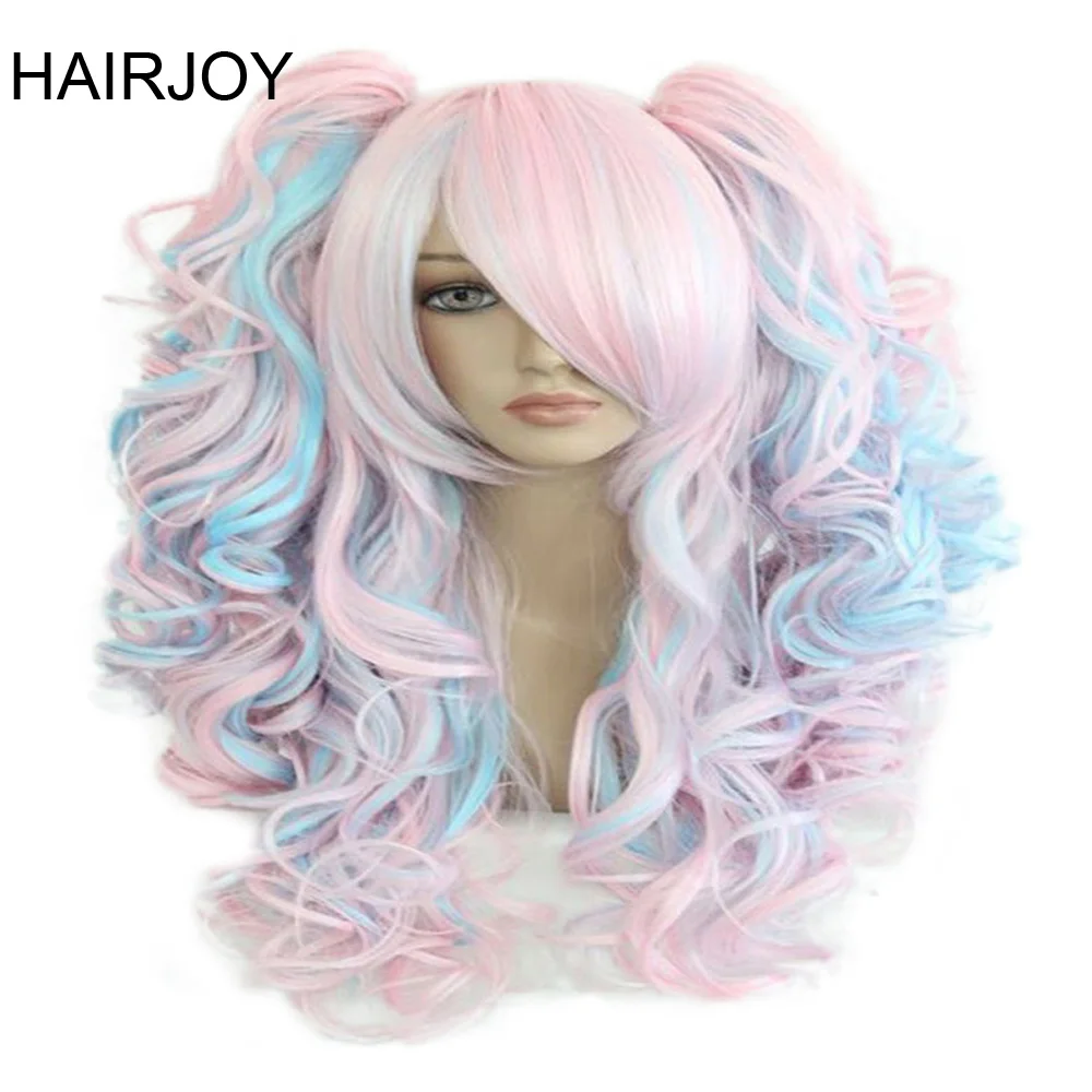HAIRJOY Women 70cm Long Blue Mixed Pink Wavy Braided 2 Ponytails Synthetic Party - £21.47 GBP+