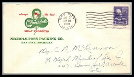 1950 US Cover - Nichols Foss Packaging, Cloverdale Meats, Bay City, Mich... - $2.96
