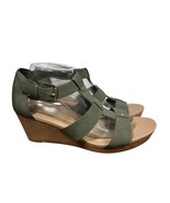 Dr Scholls Barton Wedge Sandals Sz 10W Olive Green Faux Leather Strappy ... - $40.01 CAD
