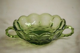 Avocado Green Anchor Hocking Glass Candy Dish Nappy Double Handle Sauce Bowl MCM - £15.81 GBP