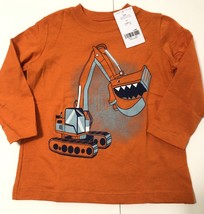 Carters Boys Dinosaur Excavator Burnt Orange Long Sleeve T-Shirt NWT Size: 12M - £9.62 GBP