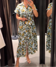 Zara Bnwt 2024. Blue Yellow Lemon Print Midi Shirt Dress Belt. 8783/177 - $91.15