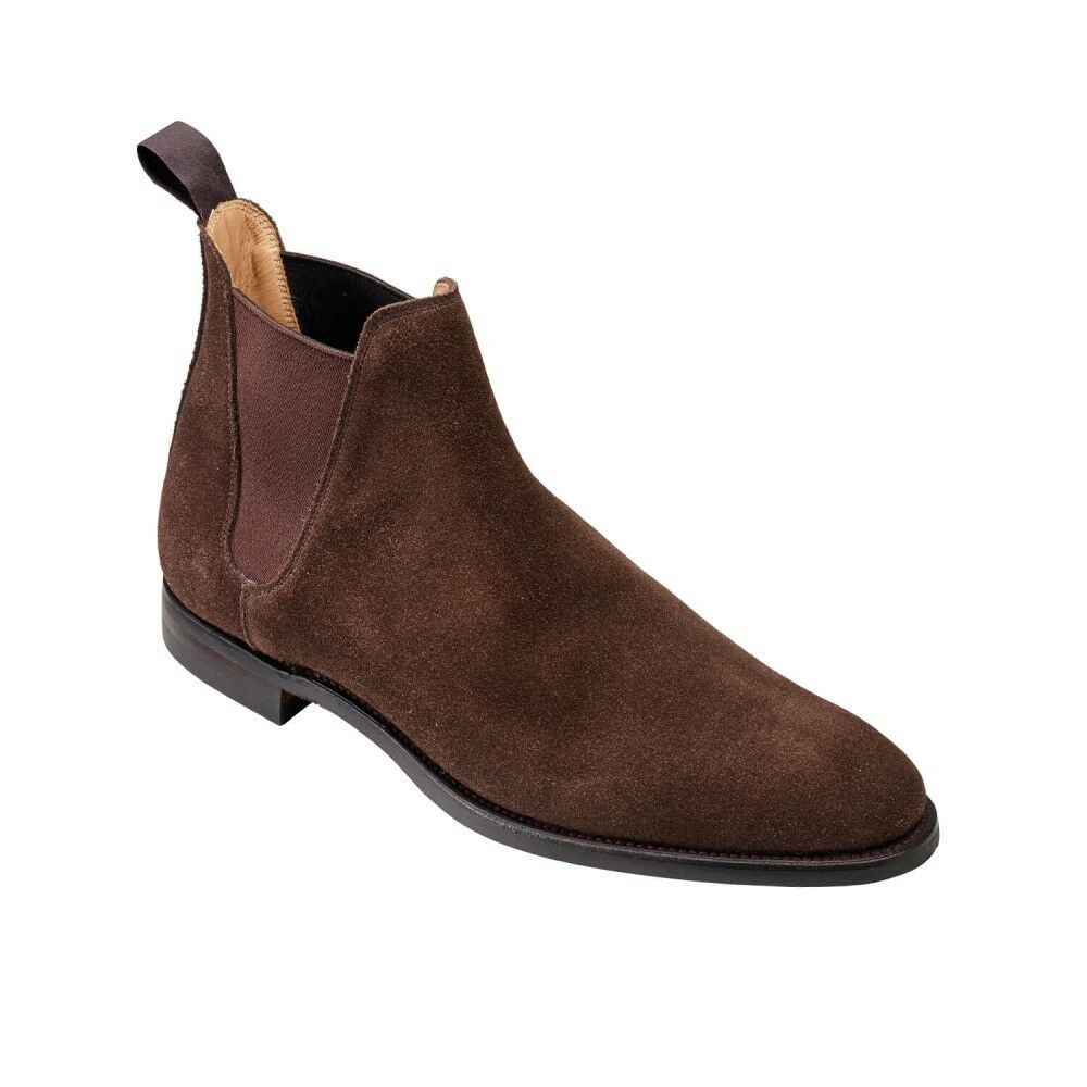 Chelsea Boots Men Brown Color Suede Premium Quality Leather Plain Toe High Ankle