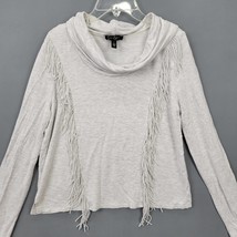 Jessica Simpson Women Shirt Size S Gray Stretch Preppy Fringe Classic Cowl Neck - £7.79 GBP