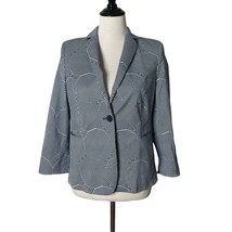 Akris Punto One Button Blazer Blue White Geometric Pattern Suit Jacket Size 8 - £23.64 GBP