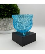 Vintage Blue Daisy Button Footed Bowl Mid Century Pressed Glass 1950s - $17.45