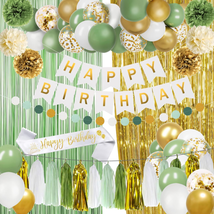 Sage Green Birthday Party Decorations Banner, Fringe Curtain, Circle Dots Garlan - £21.98 GBP