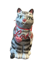 Blue Sky Clayworks Valentine LOVE CAT Black Gray Tabby Stripe 8.5” NWT - £37.04 GBP