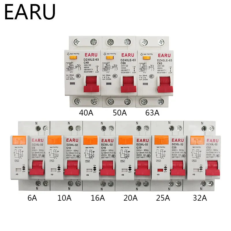 40le epnl dpnl 230v 1p n resia current circuit breaker with over and short current thumb155 crop