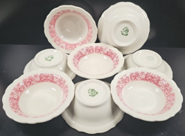 8 Syracuse China Strawberry Hill Pink Rim Cereal Bowl Set Vintage Restaurant Lot - £71.57 GBP