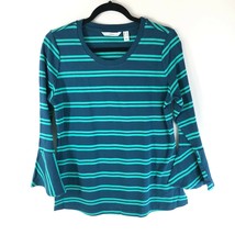 Isaac Mizrahi Scoop Neck Striped Top w/ Bell Sleeves Cotton Deep Sea Blue Size S - £11.58 GBP
