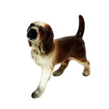 Beagle Dog Figurine Ceramic Porcelain Japan Tan Black 4&quot; x 4 1/2&quot; - £14.83 GBP