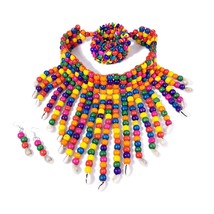 Bohemian Multicolor Woods Fashion Jewelry Sets For Women Beads Shell Tassel Stat - £24.03 GBP