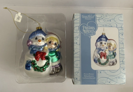 Precious Moments Hand Blown Glass Christmas Ornament Girl With Snowman - £7.83 GBP