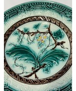 Antique German Majolica Plate FruitLeaves Glazed Surface Decorative Serving Dish - $107.99