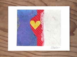 Gold Foil Heart on Red White and Blue Papers Collage Greeting Card - £8.39 GBP