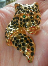 Vintage Gold-tone Rhinestone Leopard Scarf Clip/Pendant - £13.75 GBP