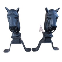 Antique Cast Iron Horse Head Andirons Hitching 18&quot; Early Fireplace Ponie... - $697.74 CAD