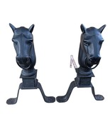 Antique Cast Iron Horse Head Andirons Hitching 18&quot; Early Fireplace Ponie... - €430,02 EUR