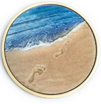 Footprints In The Sand Tropical Blue on Bronze Medallion Chip Pocket Token - £10.27 GBP