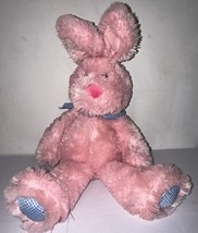 Vintage 18&quot; Standing Caltoy Plush Pink Bunny Blue Checkered Feet &amp; Bandana - $13.96