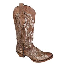 Corral Boots Orix Glitter Inlay &amp; Studs Snip Toe Western Boots Women&#39;s 6.5M - £176.61 GBP