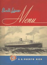 Bull Lines S S Puerto Rico Breakfast Luncheon &amp; Dinner Menus March 1952 - $47.52