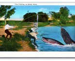 Fumetto Esagerazione Pescatore Il Pesca È Great Here Unp Lino Cartolina U15 - $4.04
