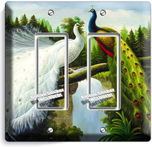 Peacock Birds White Colorful Feathers 2 Gang Gfci Light Switch Plate Room Decor - £11.11 GBP