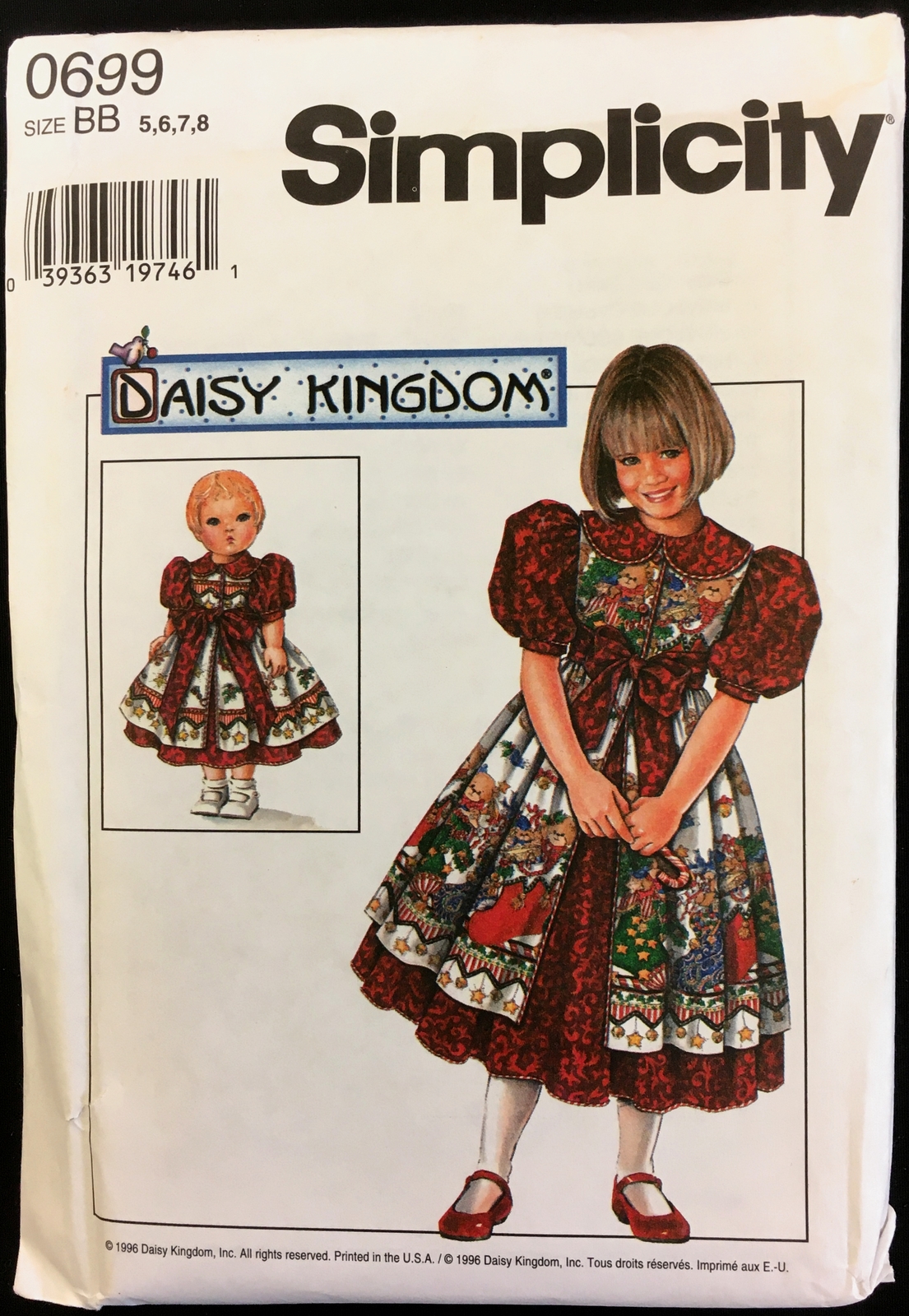 Uncut Sz 5 - 8 Daisy Kingdom Dress Pinafore & Doll Dress Simplicity 0699 Pattern - $6.99