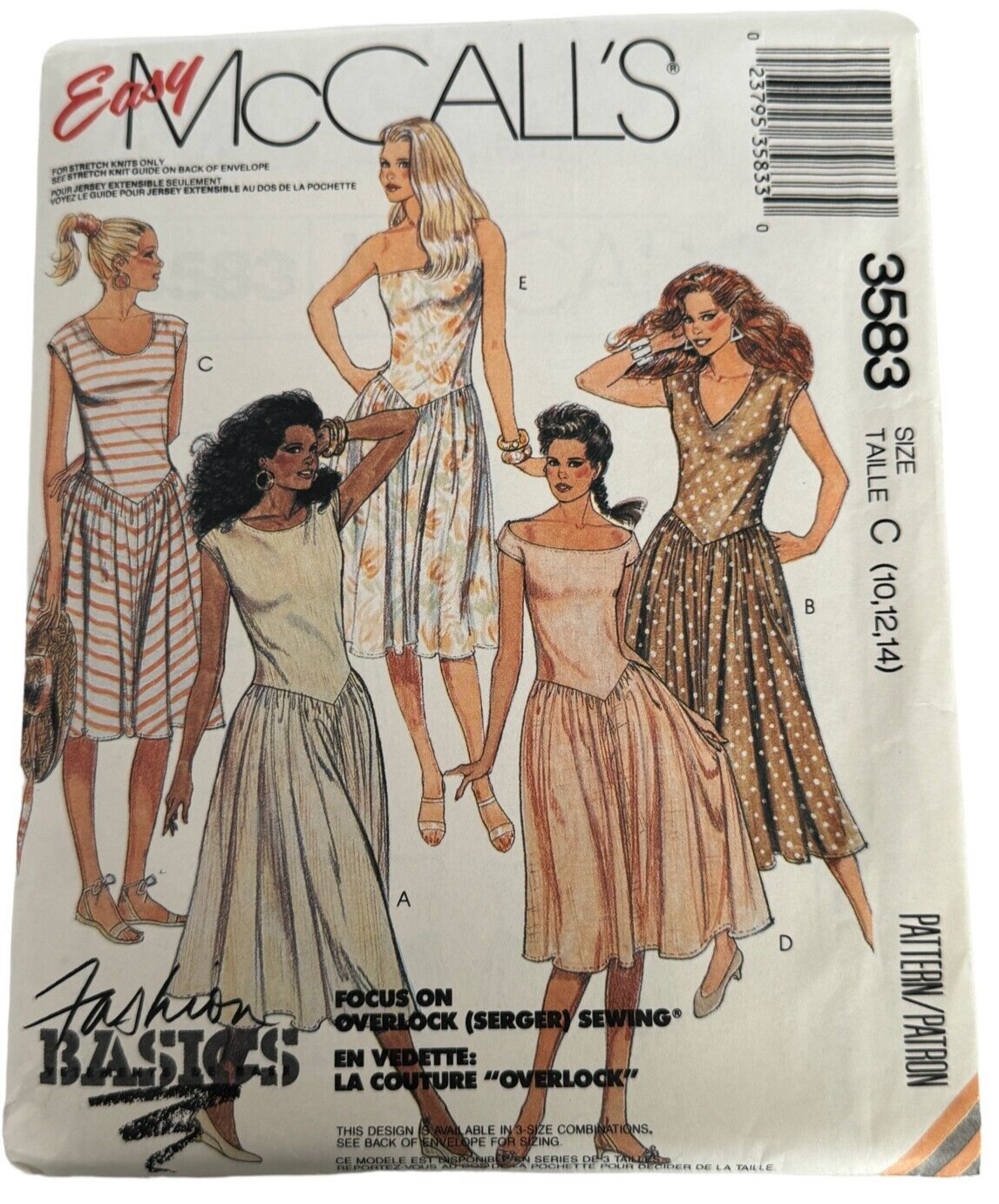 McCalls Sewing Pattern 3583 Dress Fashion Basics Vintage 1980s Size 10 12 14 UC - $11.99