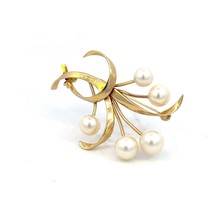 Mikimoto Estate Akoya Pearl Brooch 1.5 x 1&quot; 14k Y Gold 6.60-5.50 mm M370 - £434.37 GBP