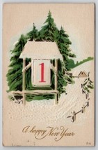 New Year Greeting Snowy Lane Pine Trees 1914 Oncona IL  Postcard L22 - £3.12 GBP