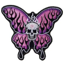 Skull Flaming Butterfly Embroidered 5.0 X 4.0 Inch Iron on Patch - £10.26 GBP