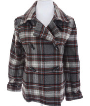 Old Navy Gray Red Black Plaid Toggle Wool Peacoat Size Small S Made In Turkey - £13.92 GBP