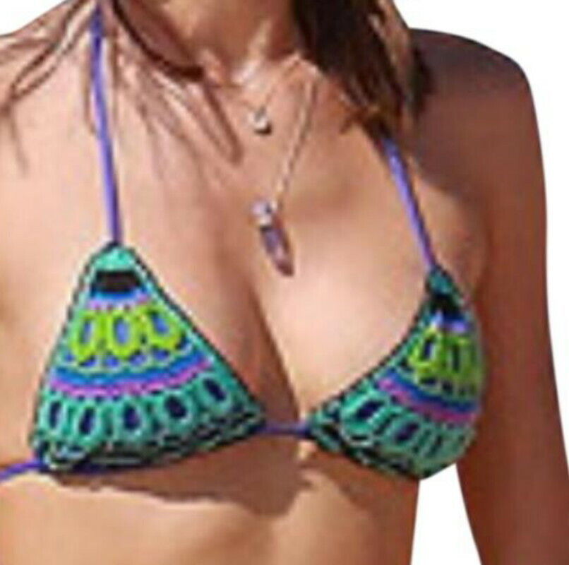 $98 Ale Alessandra Crochet Bikini Top Medium 8 10 Lilac Tassels Beads Ha... - $26.93