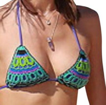$98 Ale Alessandra Crochet Bikini Top Medium 8 10 Lilac Tassels Beads Halter Tie - £23.81 GBP