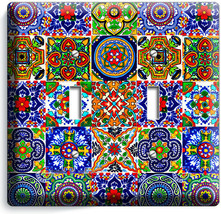 MEXICAN TALAVERA TILES DESIGN 2 GANG LIGHT SWITCH PLATES KITCHEN ROOM HO... - $14.99