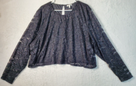 Maurices Blouse Top Womens Size 4 Black Lace Floral Nylon Long Sleeve Round Neck - £13.79 GBP