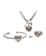Two-Tone Heart Imitation Pearl Filigree Pendant Silvertone Necklace Cuff... - £17.52 GBP