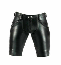 34&quot; Mens Real Cowhide Leather Short Slim Fit Leather Clubwear Leisure Bondage Fe - £55.64 GBP