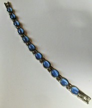 Silver-tone &amp; Blue Cats Eye Stone Tennis Bracelet 6.5&quot; Long - £19.16 GBP