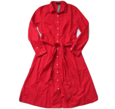 NWT J.Crew Bright Cerise Red Tie Waist Cotton Poplin Button Down Shirt Dress 0 - £48.34 GBP