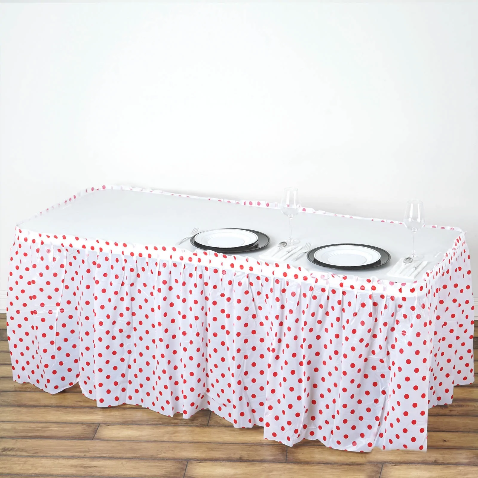 White Red - Table Cover 5 Pcs 14ft Plastic Table Skirt Disposable - £36.66 GBP